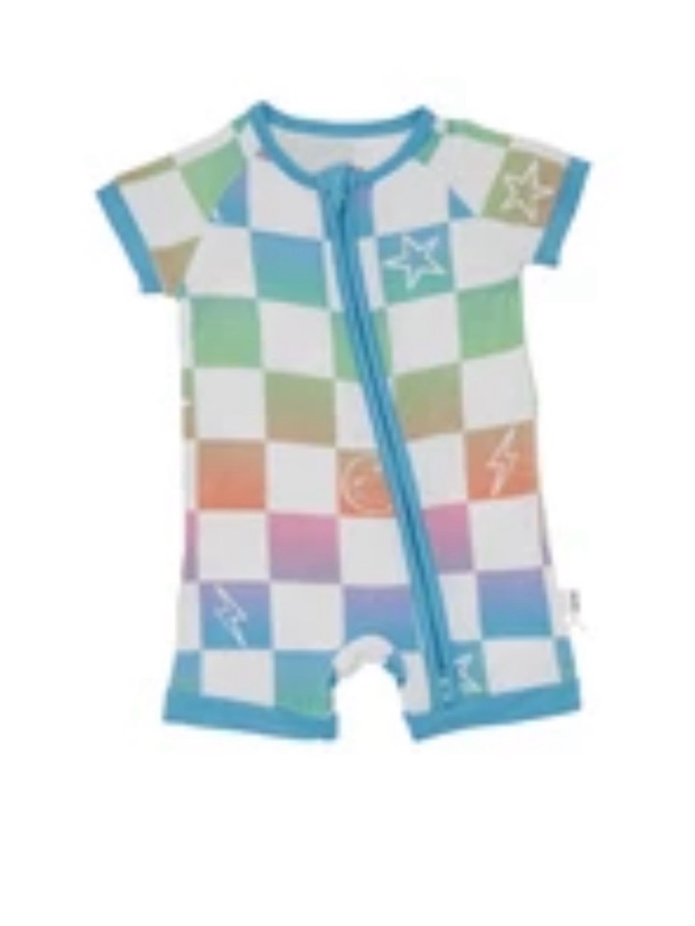 NWT little sleepies bamboo ombre cheery checks 0-3 shorty romper comfy summer - Picture 2 of 3
